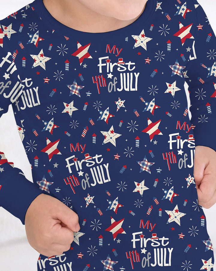My First 4th of July Star Striped  Bamboo Two Piece Long Sleeve Pajama Set