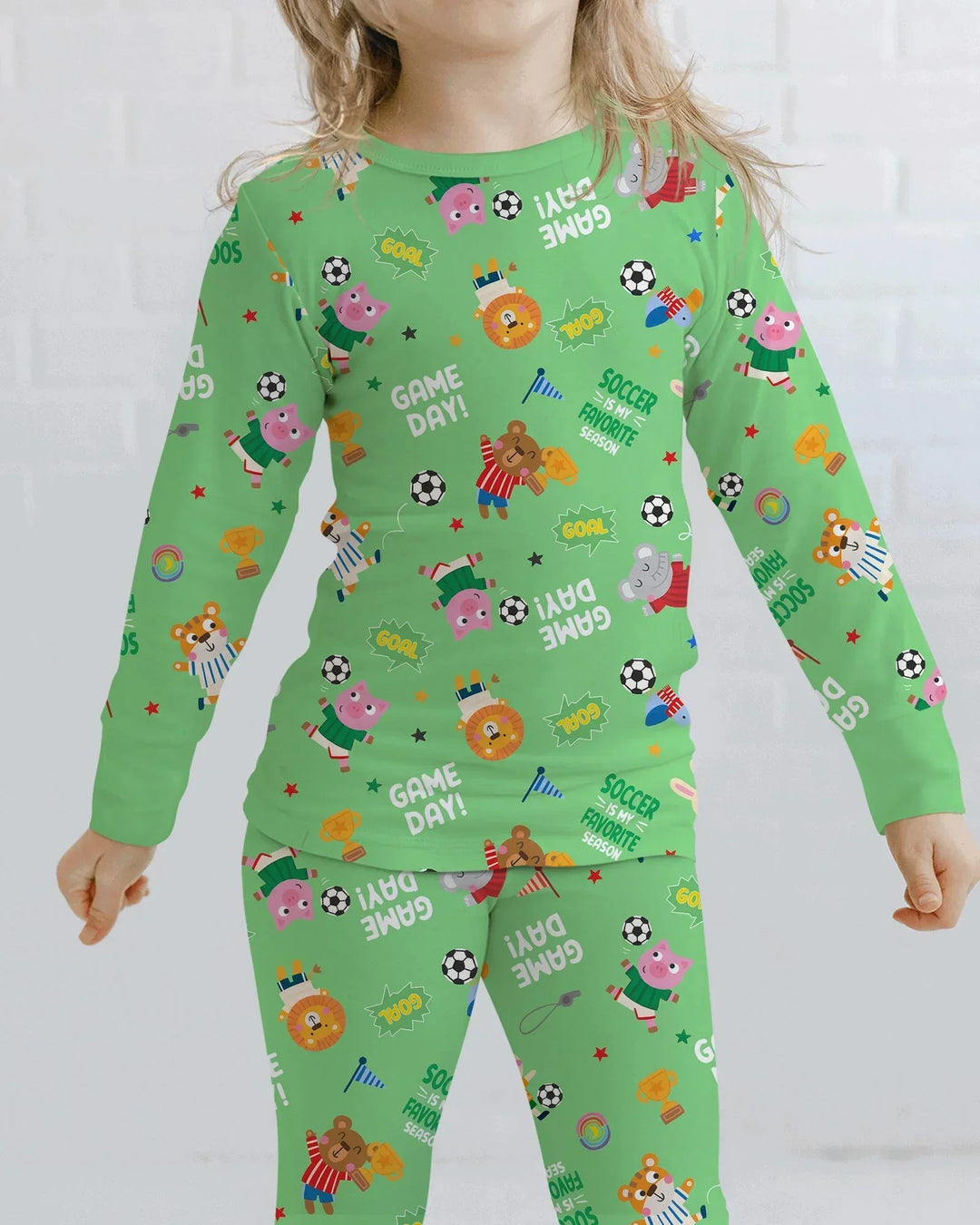 The World Cup Soccer Animals Bamboo Two Piece Long Sleeve Pajama Set