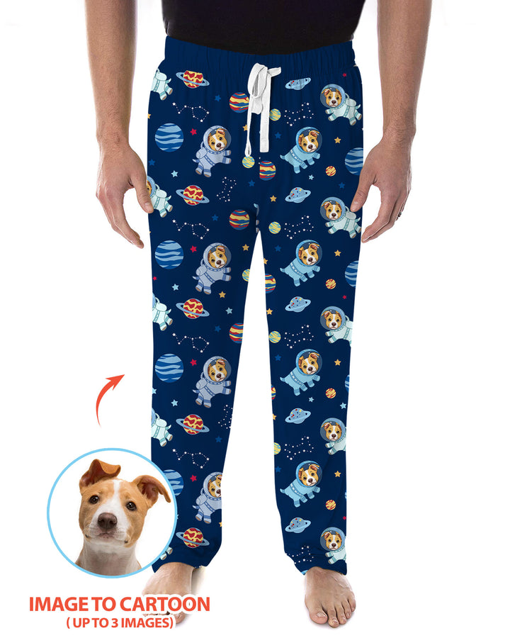 Astronaut Custom Pet Image Family Matching Bamboo Men's Pajama Set