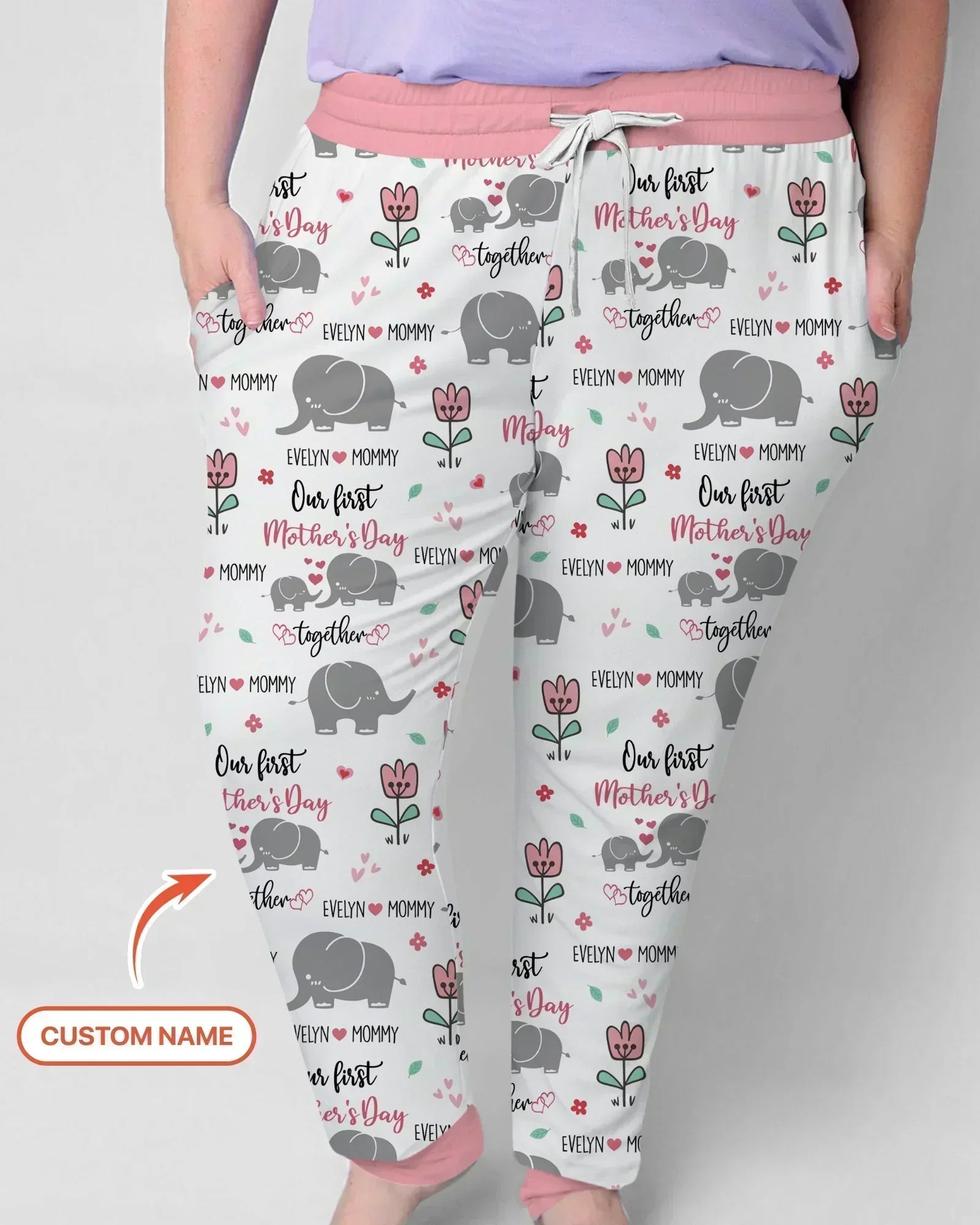 Custom Name Elephant Our First Mother's Day Women Pajama Set