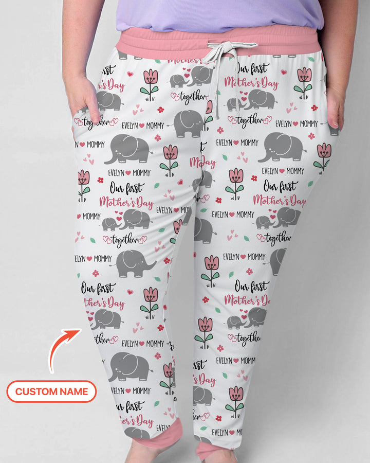 Custom Name Elephant Our First Mother's Day Women Pajama Set