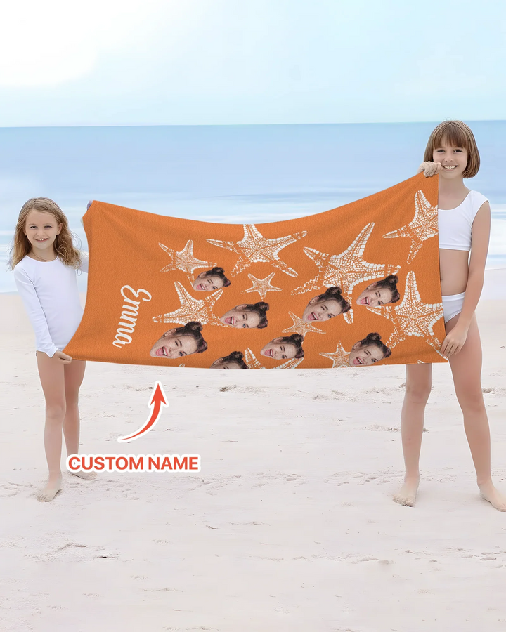 Custom Photo Starfish With Names Bamboo Beach Towel