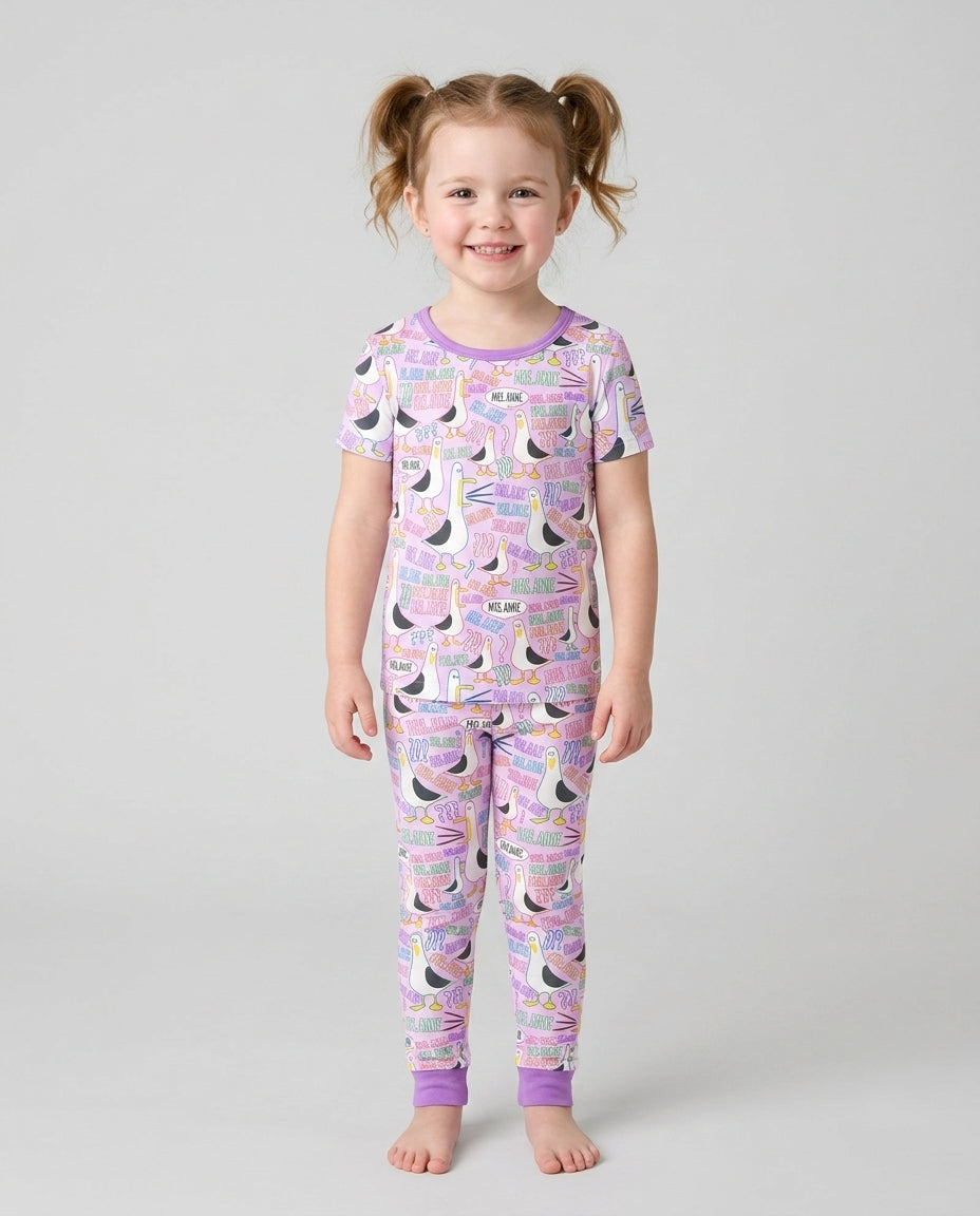 Teacher Teacher Teacher Funny Seagull Bamboo Two Piece Short Sleeve Pajama Set