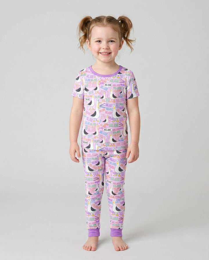 Teacher Teacher Teacher Funny Seagull Bamboo Two Piece Short Sleeve Pajama Set