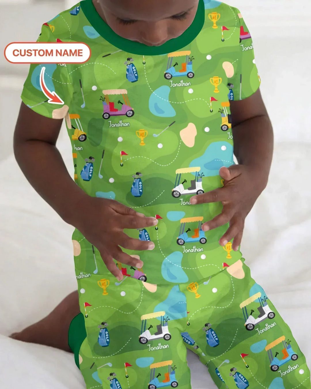 Custom Name Golf Season Family Matching Bamboo Two Piece Short Sleeve Pajama Set