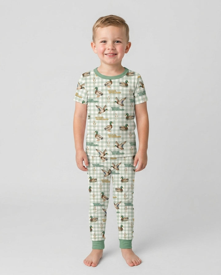 Mallard Duck Custom Name Bamboo Two Piece Short Sleeve Pajama Set