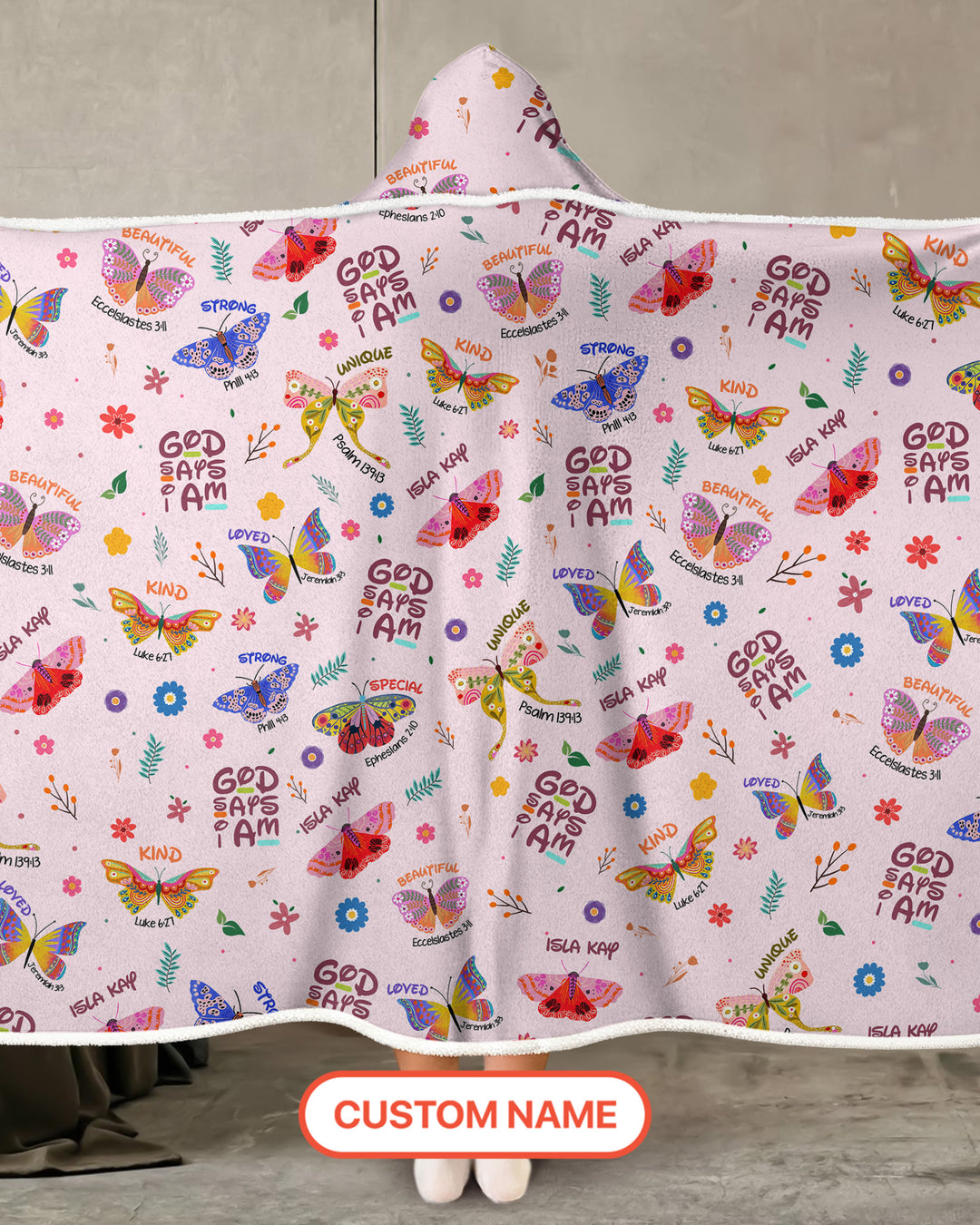 Custom Name God says I am Butterfly Wearable Hooded Blanket