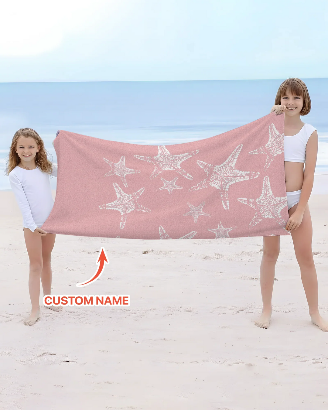 Custom Photo Starfish With Names Bamboo Beach Towel