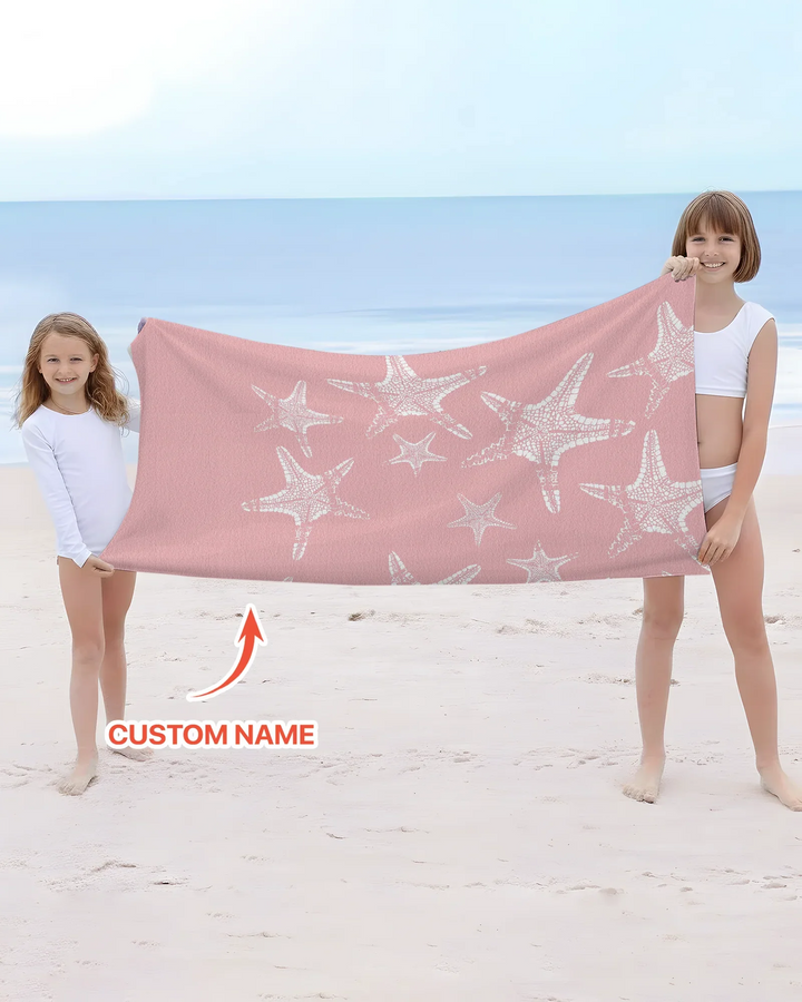 Custom Photo Starfish With Names Bamboo Beach Towel