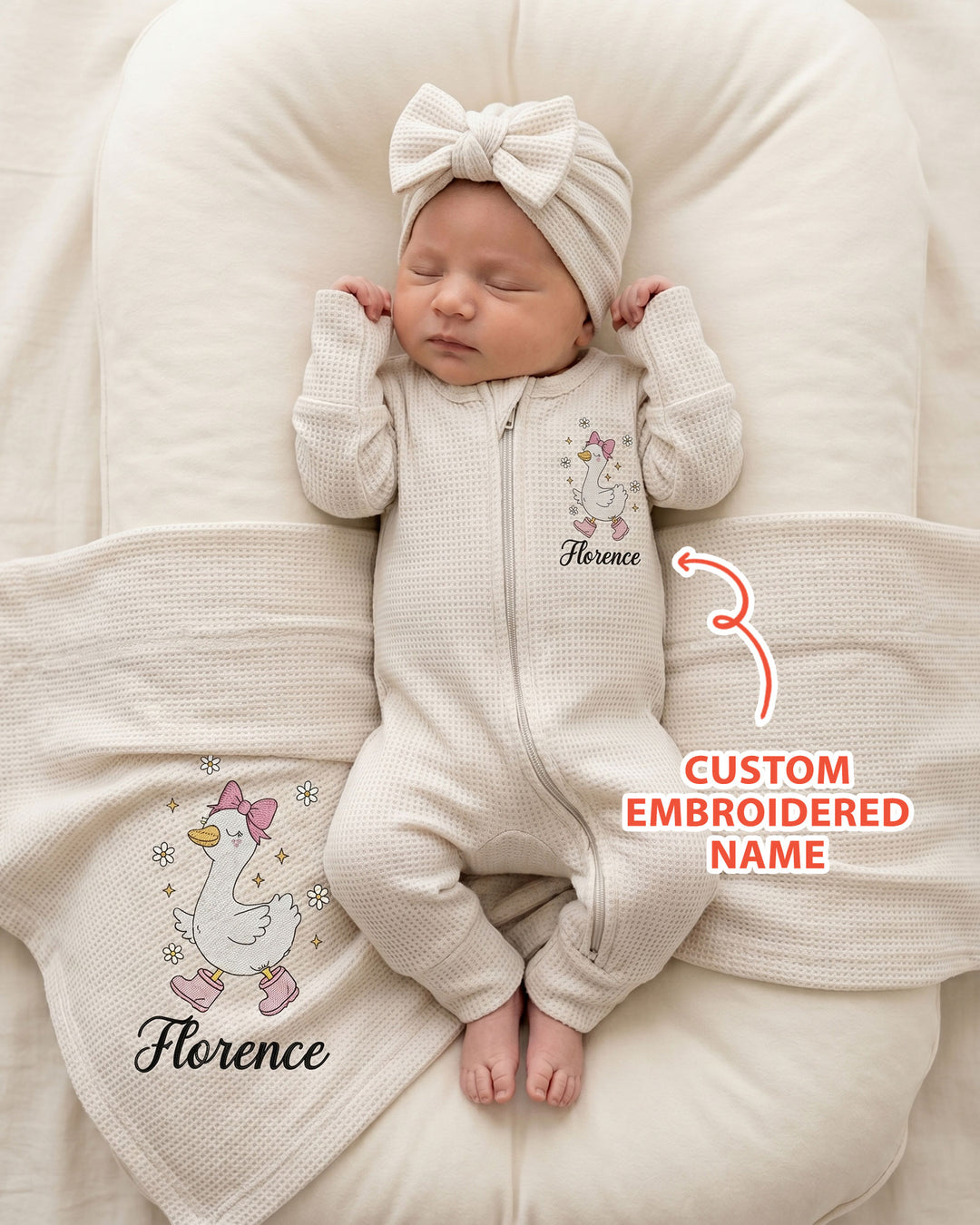 Personalized Dilly Dally Embroidered Waffle Bamboo Zipper Footie