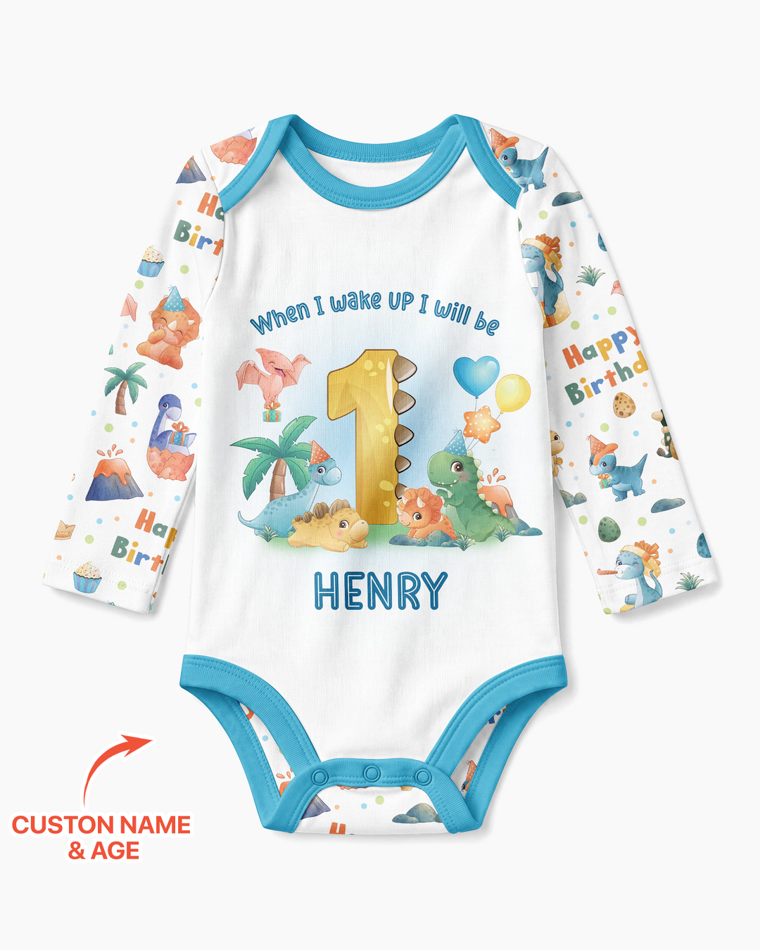 Custom Name When I Wake Up Birthday Dino Bamboo Bodysuit