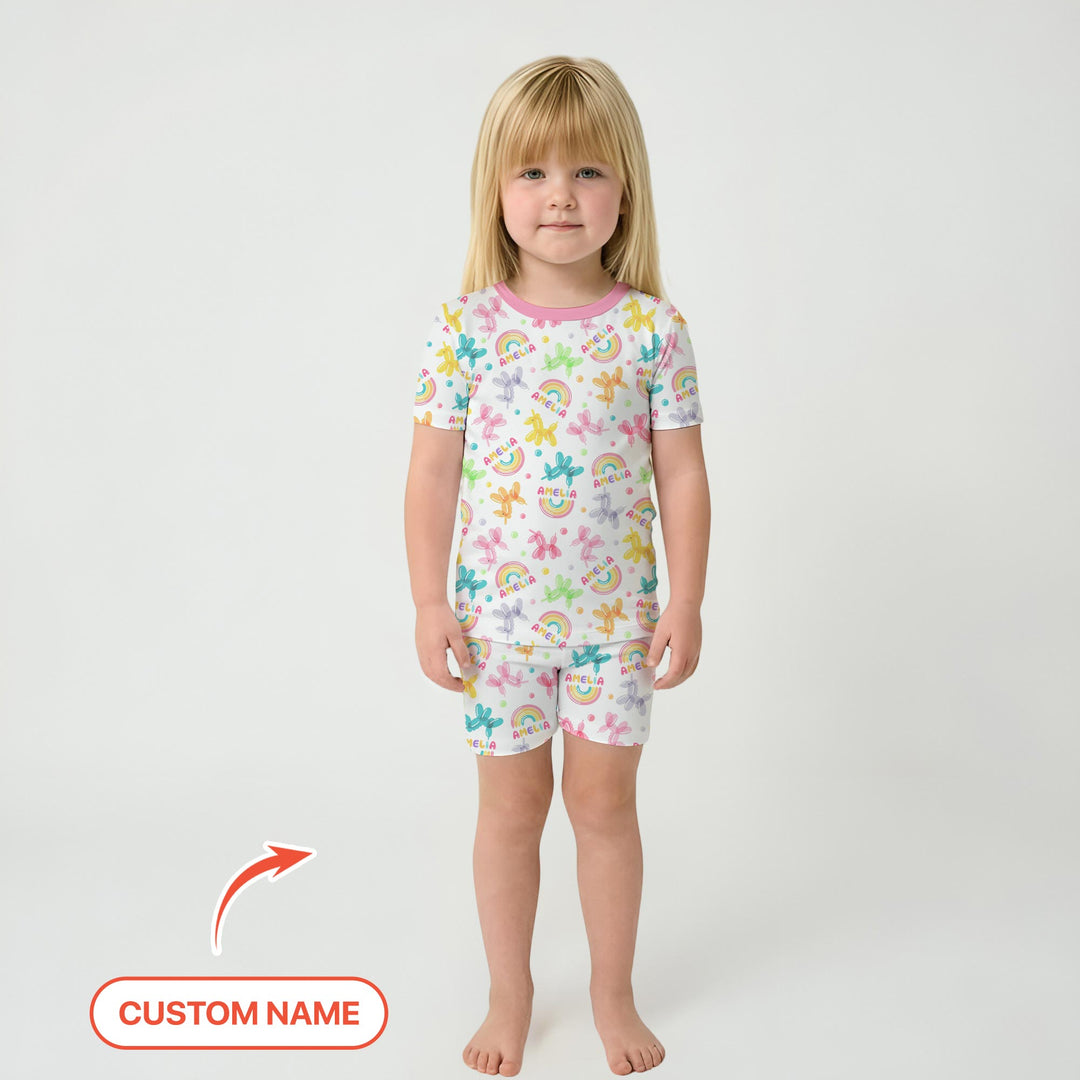 Sweet Balloon Dreams Custom Name Two Piece Short Sleeve Shorts Pajama Set