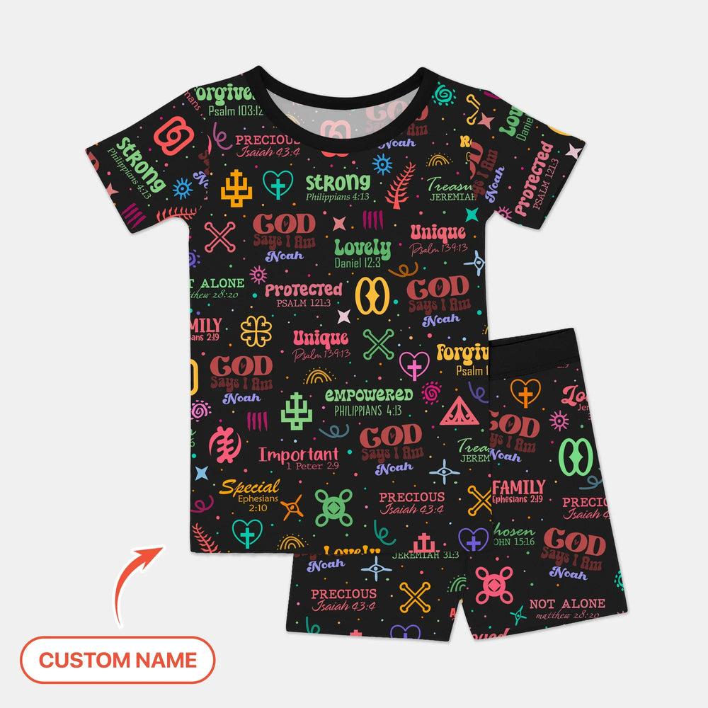 Personalized God Says I Am Custom Name Two Piece Short Sleeve Shorts Pajama Set , Personalized God Says I Am Custom Name Two Piece Short Sleeve Shorts Pajama Set - 12-18M
