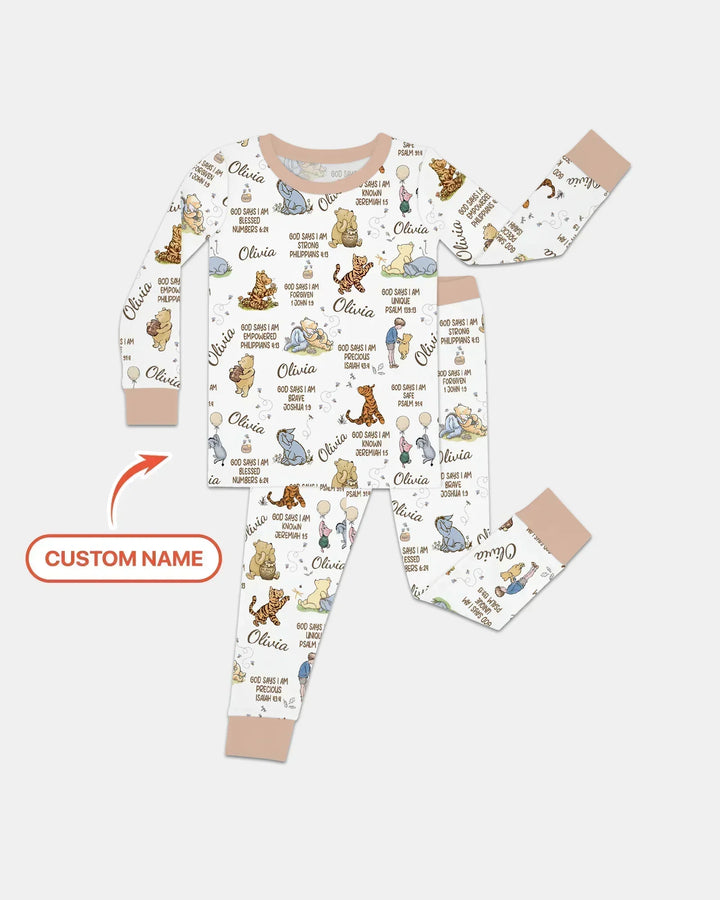 Custom Name God Says I Am Classic Bear Bamboo Two Piece Long Sleeve Pajama Set