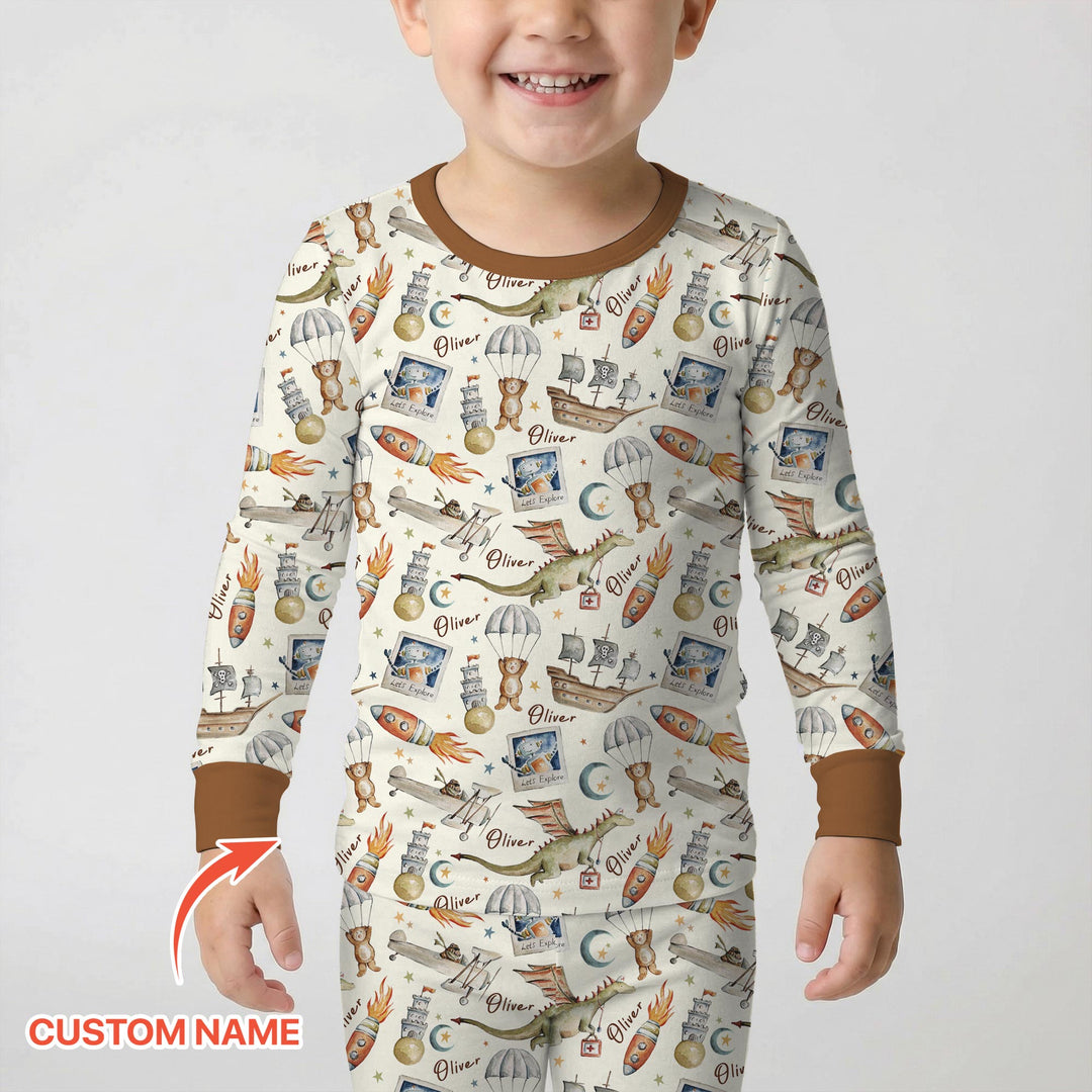 Zweiteiliges Langarm-Pyjama-Set mit Sommerfrüchten