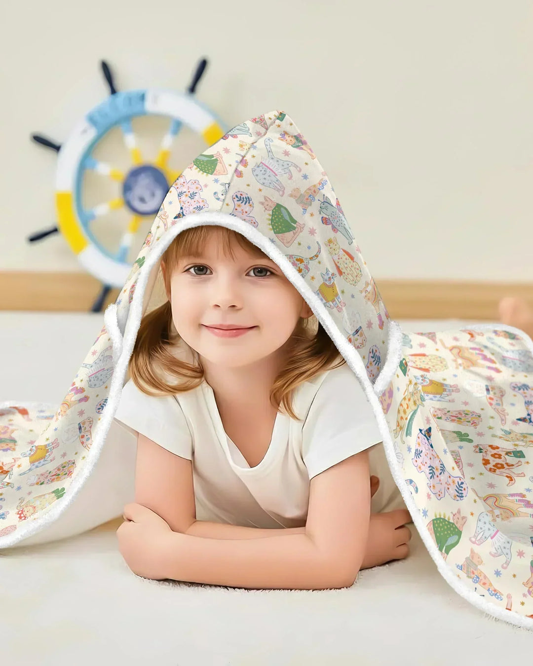 Whimsical Cat Parade Bamboo Wearable Hooded Blanket