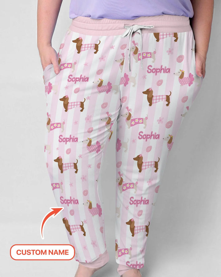 Custom Name Easter Dachshunds Family Matching Women Pajama Set