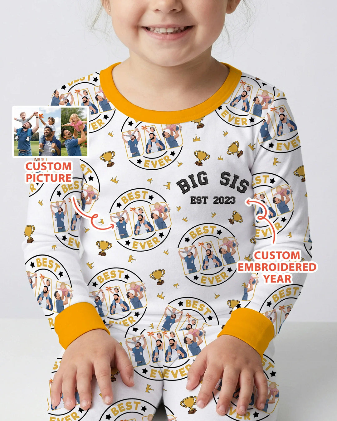 Conjunto de pijama de bambú de dos piezas con bordado de manga larga a juego para el Día del Padre personalizado en familia