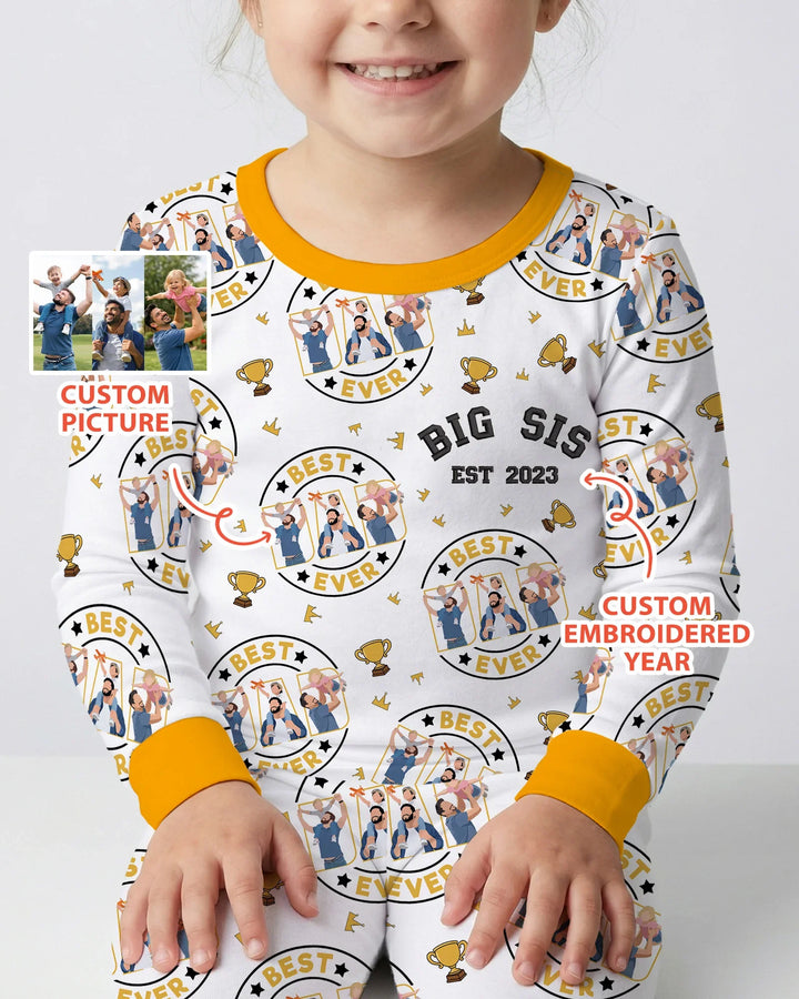 Conjunto de pijama de bambú de dos piezas con bordado de manga larga a juego para el Día del Padre personalizado en familia