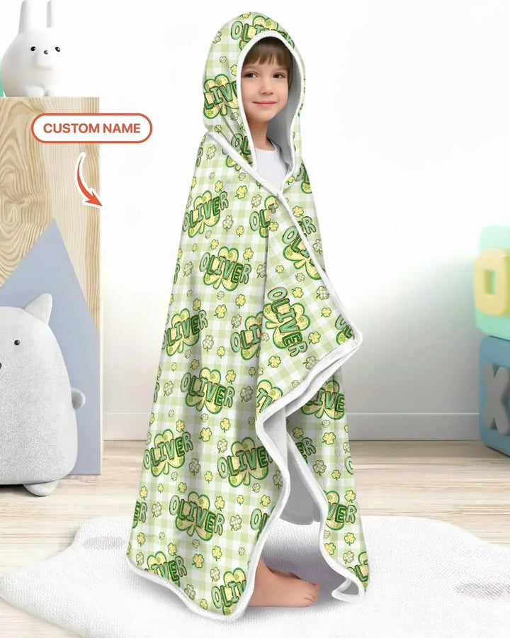 Lucky Shamrock Custom Name Wearable Hooded Blanket