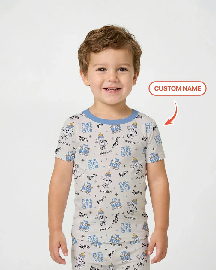 Custom Name Cool Club Daddy & Me Matching Bamboo Two Piece Short Sleeve Pajama Set