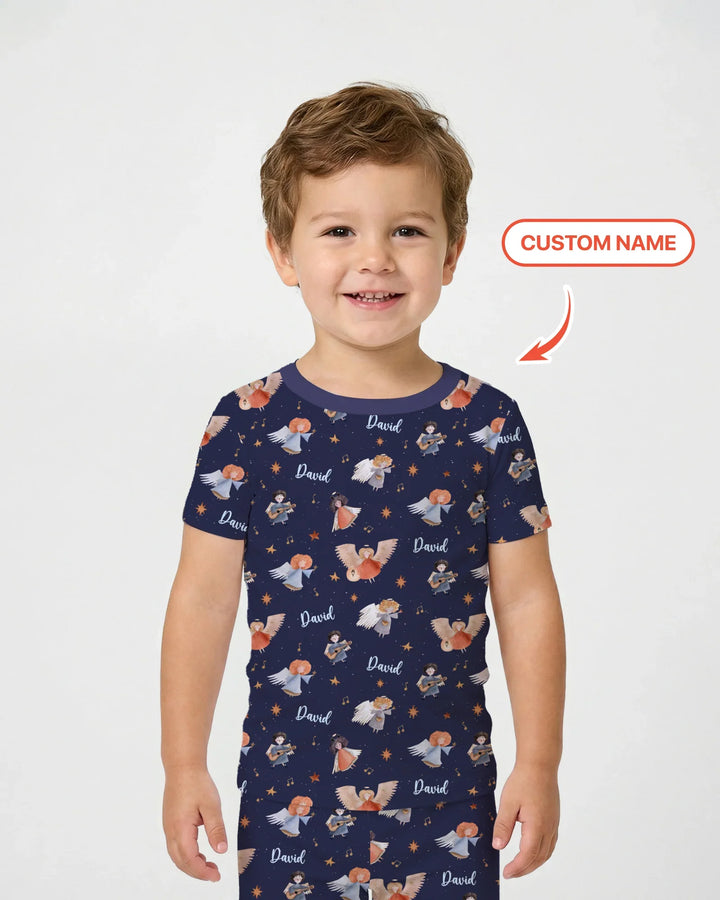 Guardian Angels Custom Name Bamboo Two Piece Short Sleeve Pajama Set