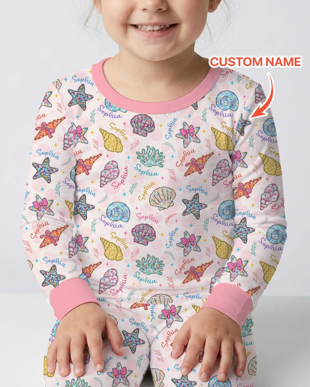 Custom Name Seaside Wildflower Summer Bamboo Two Piece Long Sleeve Pajama Set