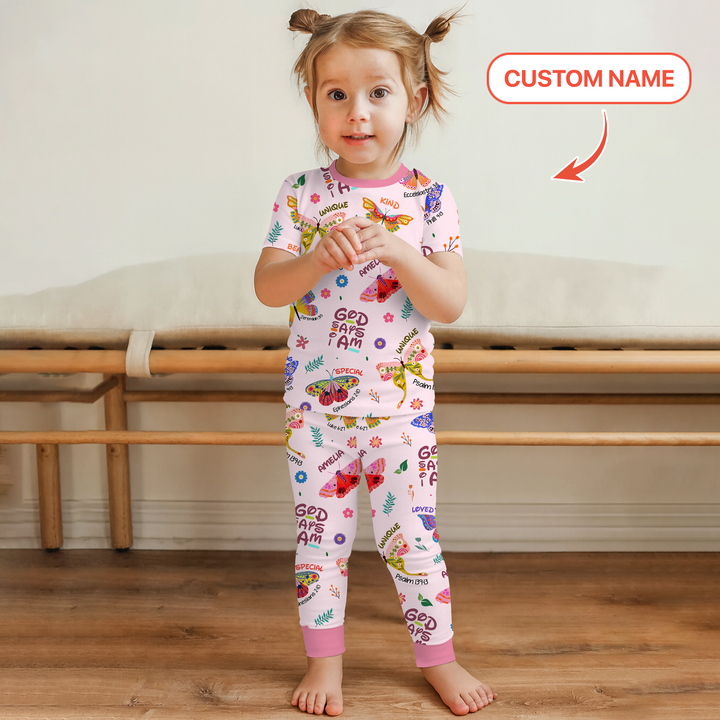 Custom Name God says I am Butterfly Two Piece Short Sleeve Pajama Set