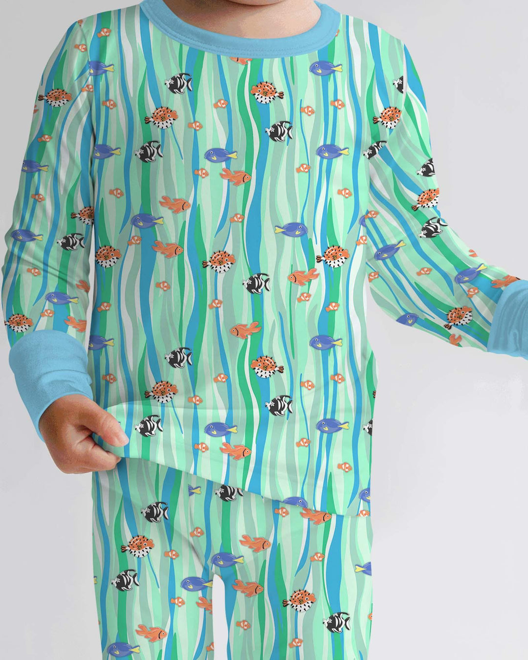 Custom Name Summer Beach Bamboo Two Piece Long Sleeve Pajama Set