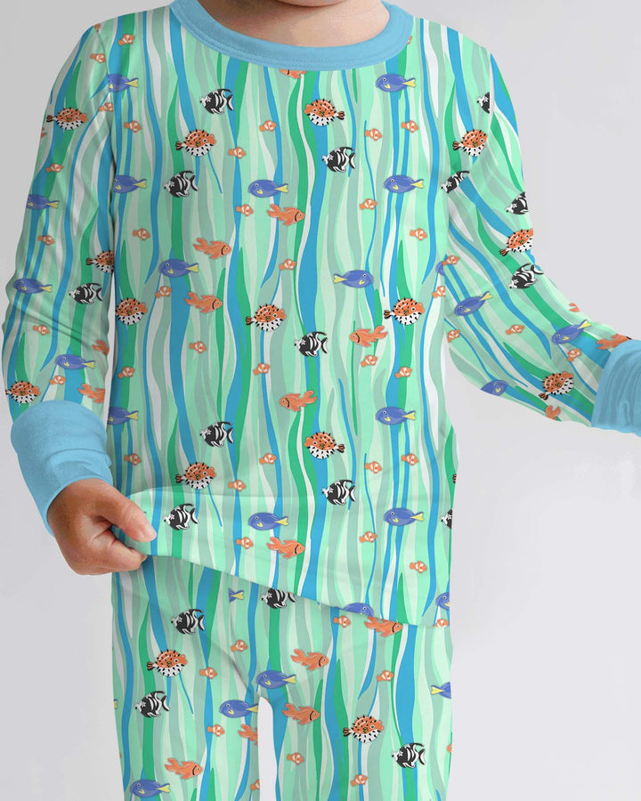 Custom Name Summer Beach Bamboo Two Piece Long Sleeve Pajama Set