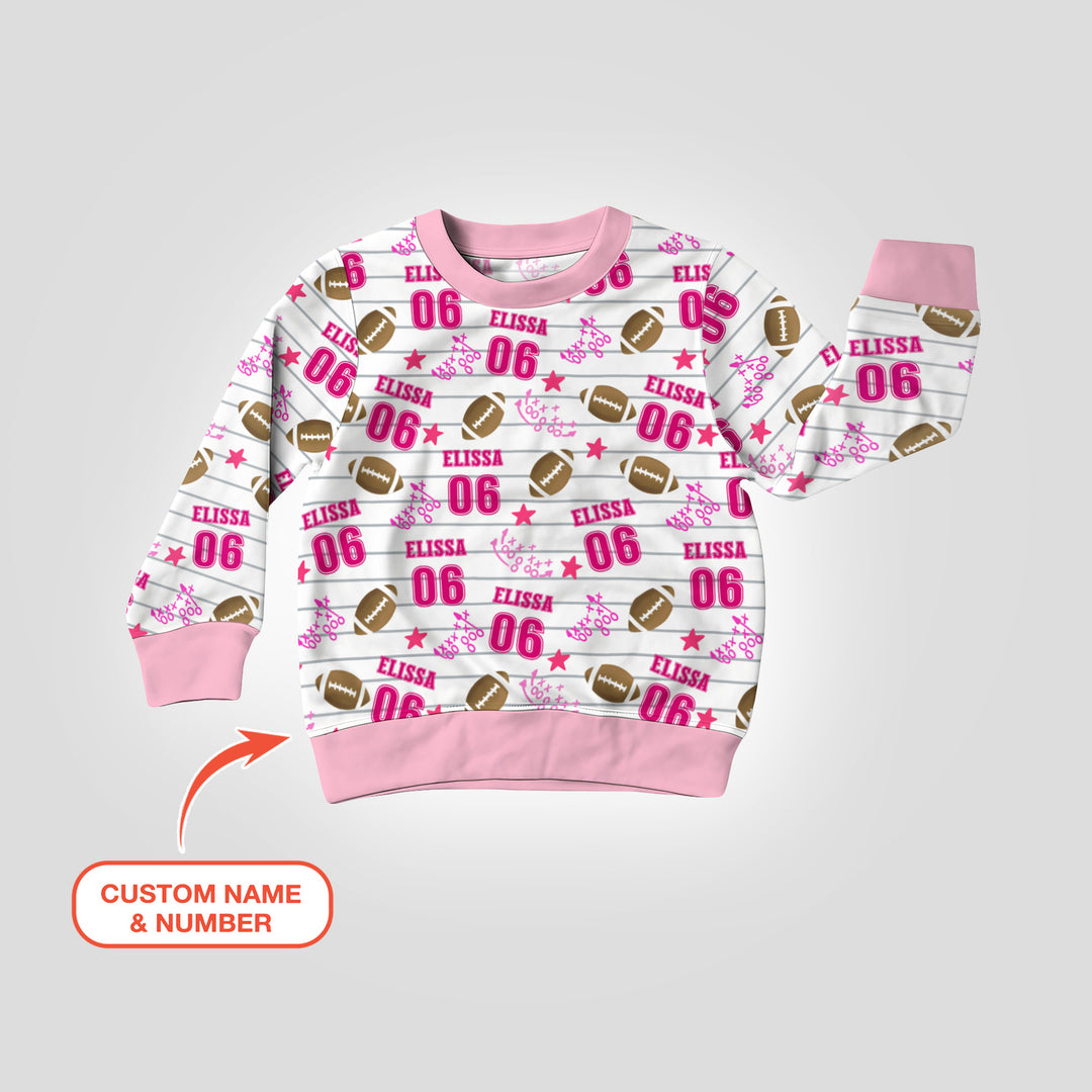 Custom Name Football Time Pink Crewneck Sweatshirt