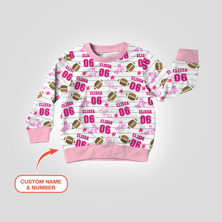 Custom Name Football Time Pink Crewneck Sweatshirt