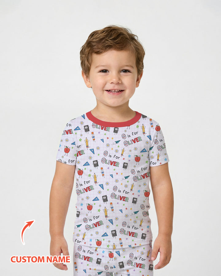 Conjunto de pijama de dos piezas de bambú de manga corta, plantilla personalizada