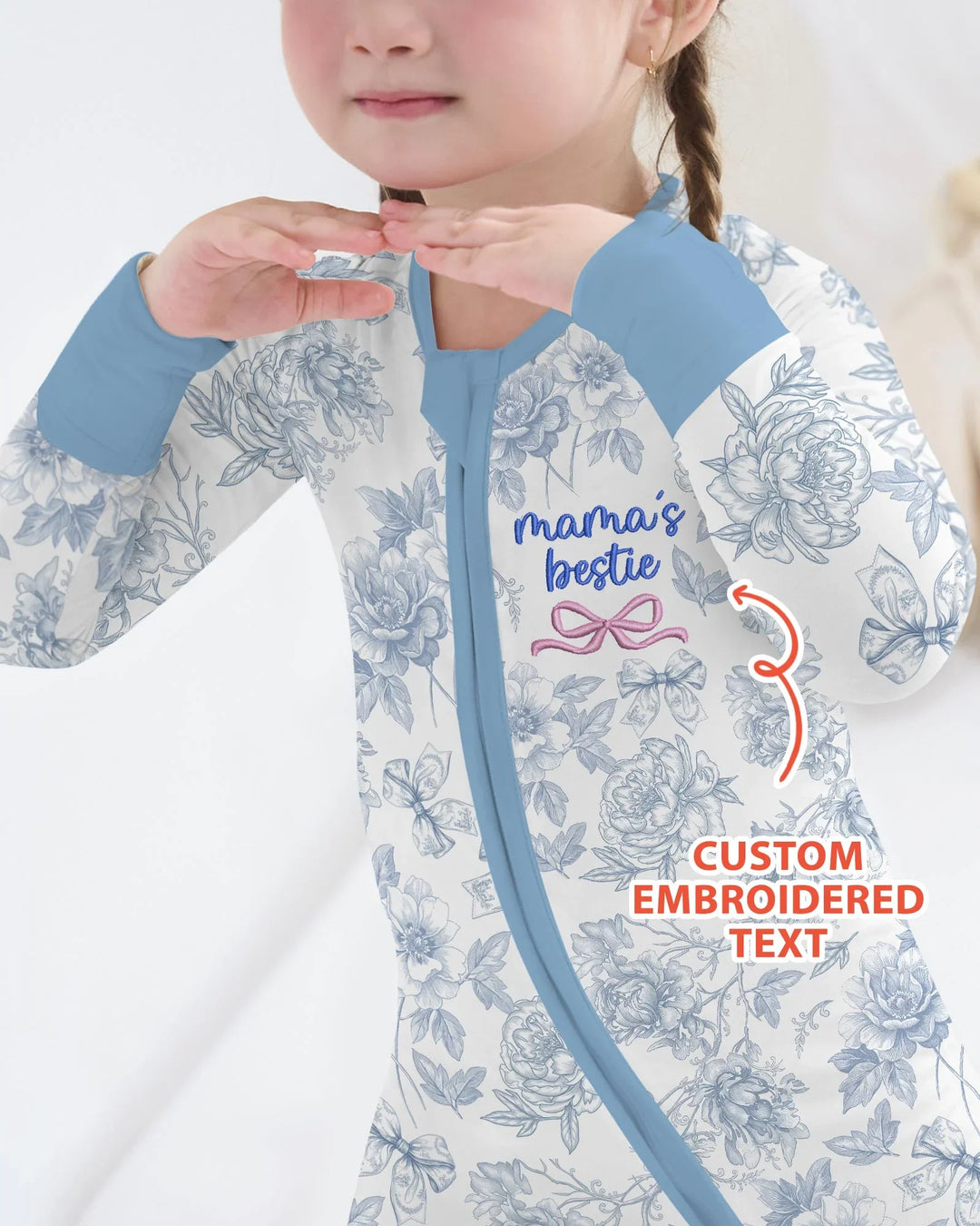Custom Embroidered Mommy and Me Toile Matching Bamboo Convertible Zippy
