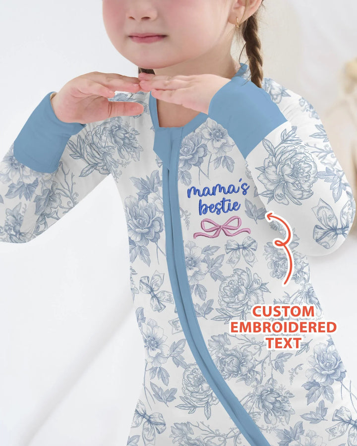 Custom Embroidered Mommy and Me Toile Matching Bamboo Convertible Zippy