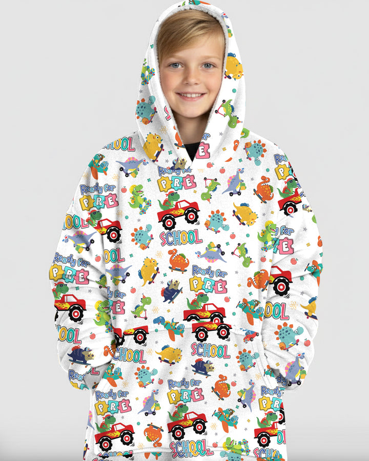 First Day of Preschool T-Rex Bamboo Blanket Hoodie