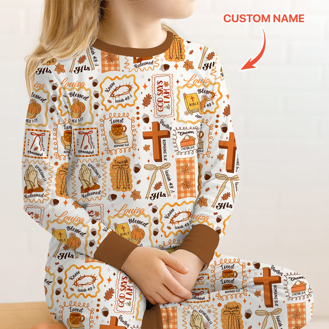 Custom Name I Am Thankful For Jesus Two Piece Long Sleeve Pajama Set , Custom Name I Am Thankful For Jesus Two Piece Long Sleeve Pajama Set - 12-18M