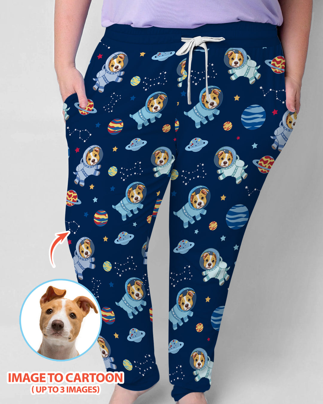 Astronaut Custom Pet Image Family Matching Bamboo Women Pajama Set