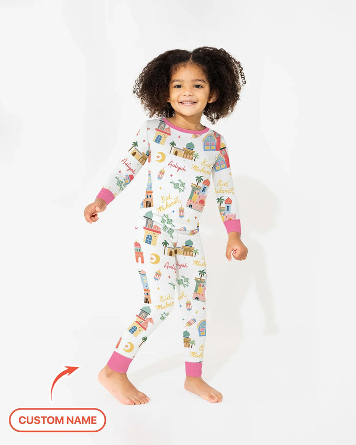 Eid Mubarak Custom Name Two Piece Long Sleeve Pajama Set