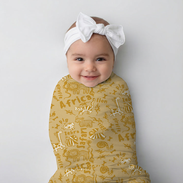 Handdrawn African Animals Swaddle Blanket