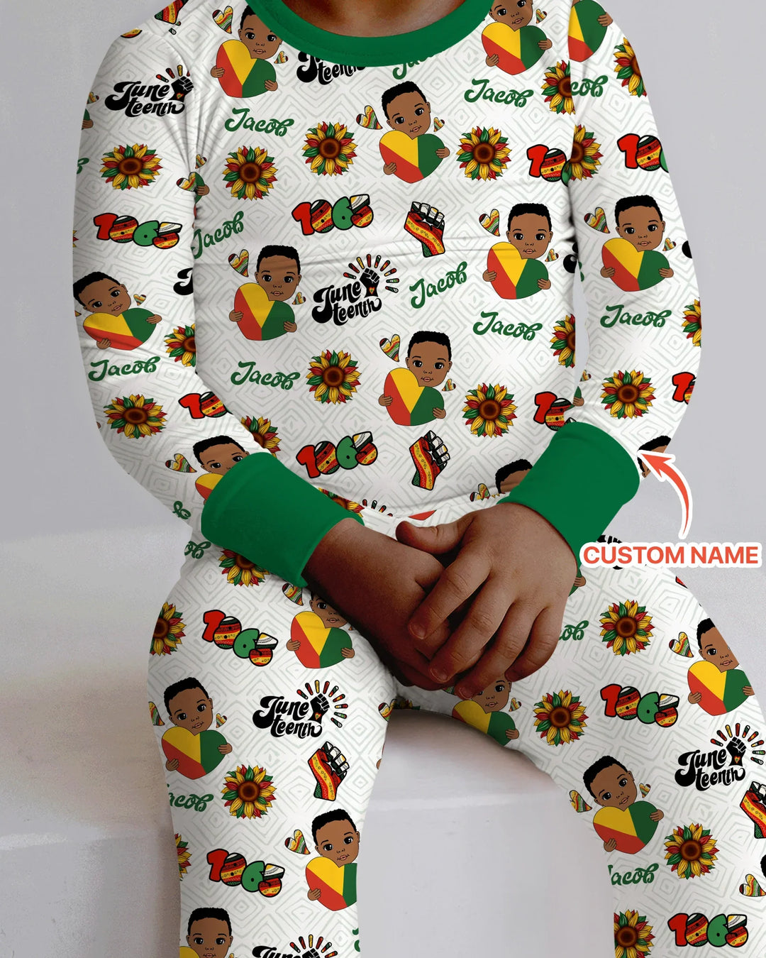 Pijama de dos piezas de manga larga de bambú con nombre personalizado "Bloom in Freedom"