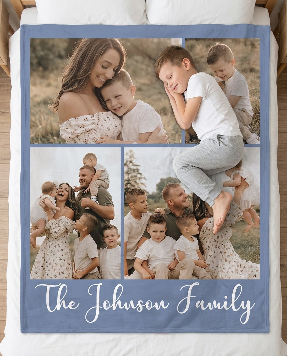 Custom Photo Collage Family Bamboo Blanket