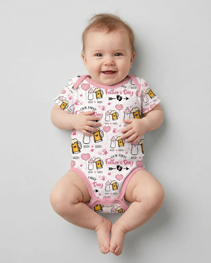 Custom Name First Father's Day Drink Bamboo Bodysuit