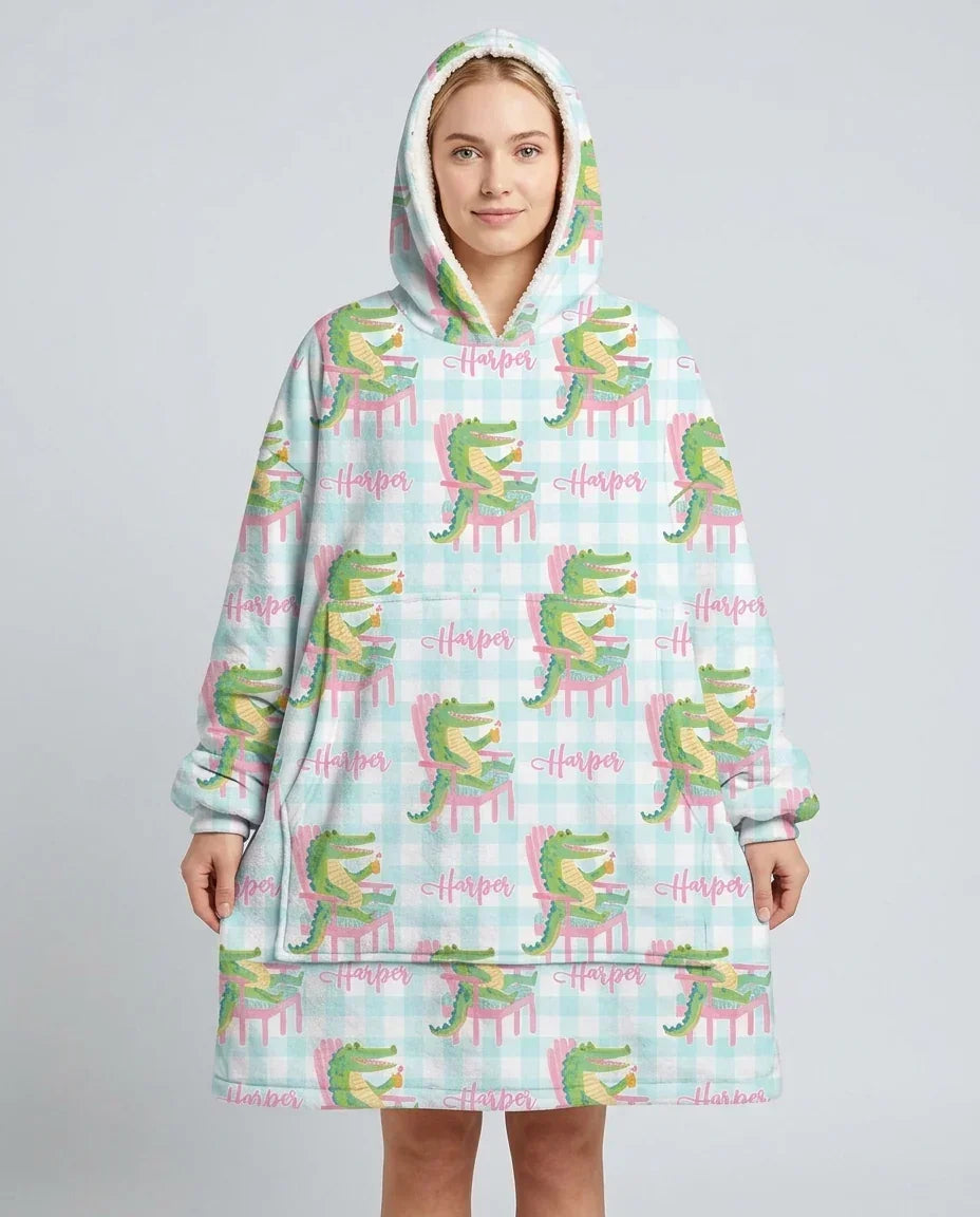 Custom Name Preppy Later Gator Bamboo Blanket Hoodie