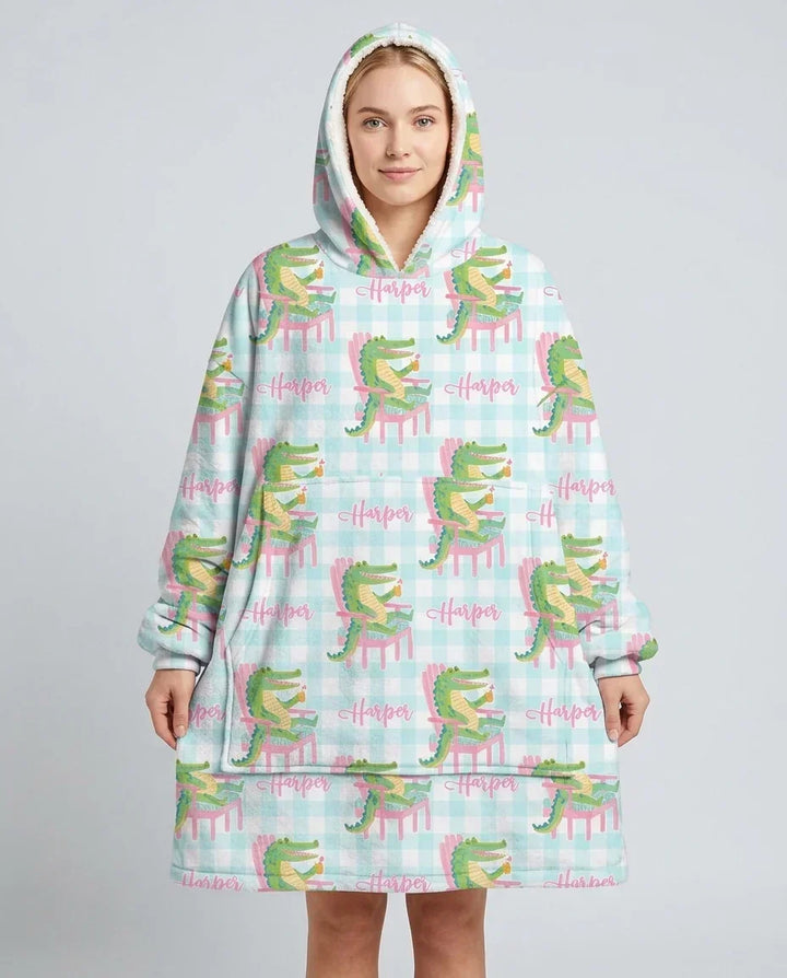 Custom Name Preppy Later Gator Bamboo Blanket Hoodie