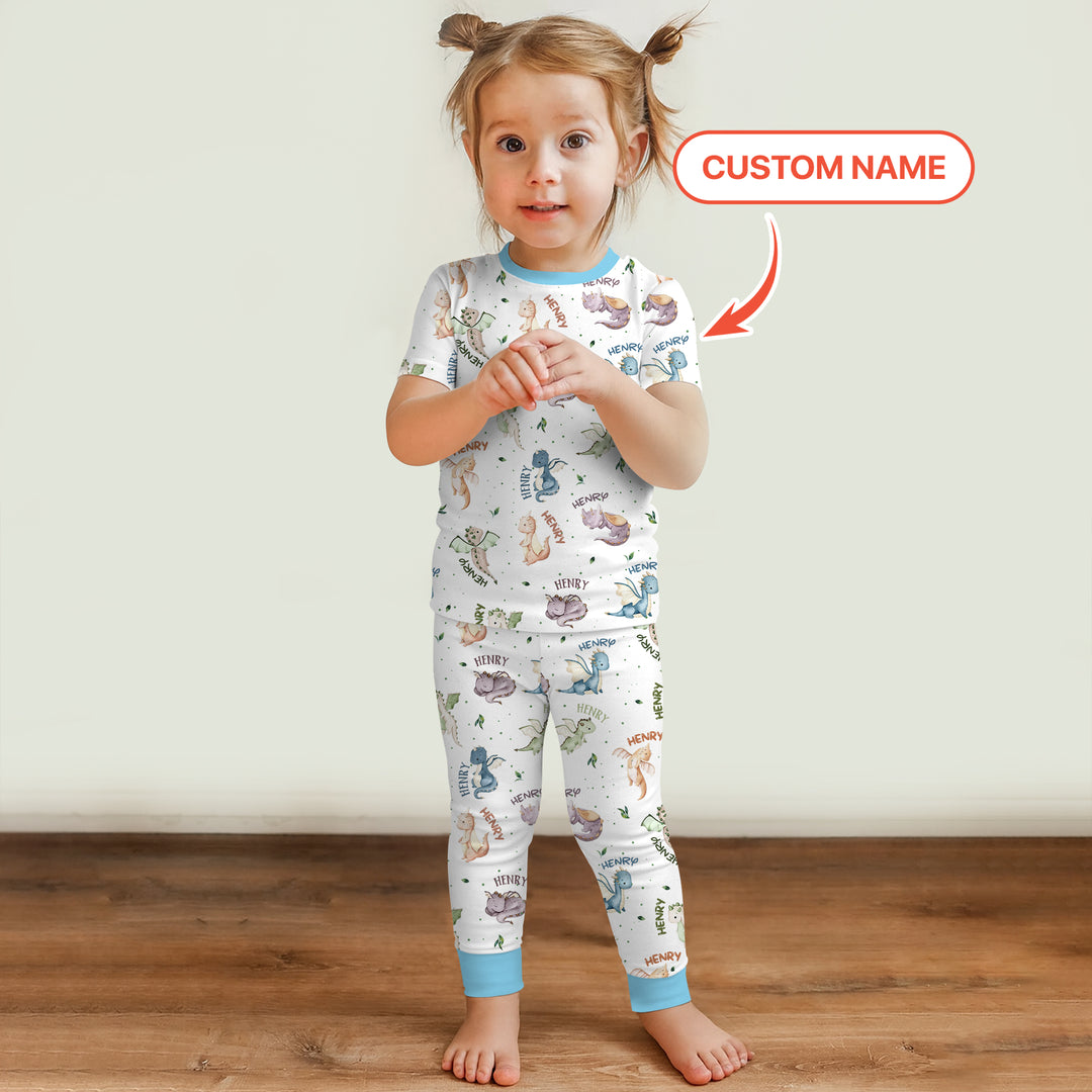 Sweet Baby Dragons Custom Name Two Piece Short Sleeve Pajama Set