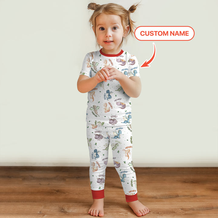 Sweet Baby Dragons Custom Name Two Piece Short Sleeve Pajama Set