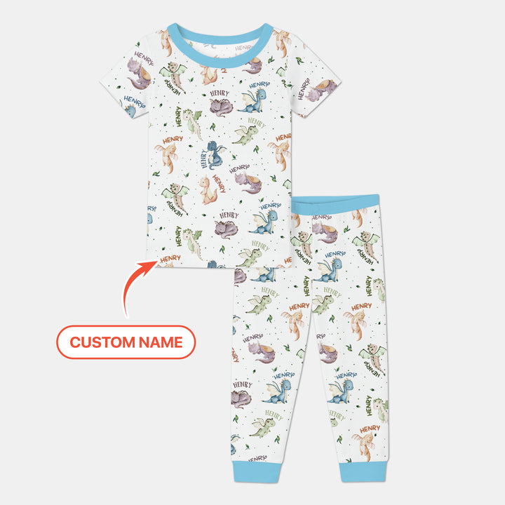 Sweet Baby Dragons Custom Name Two Piece Short Sleeve Pajama Set