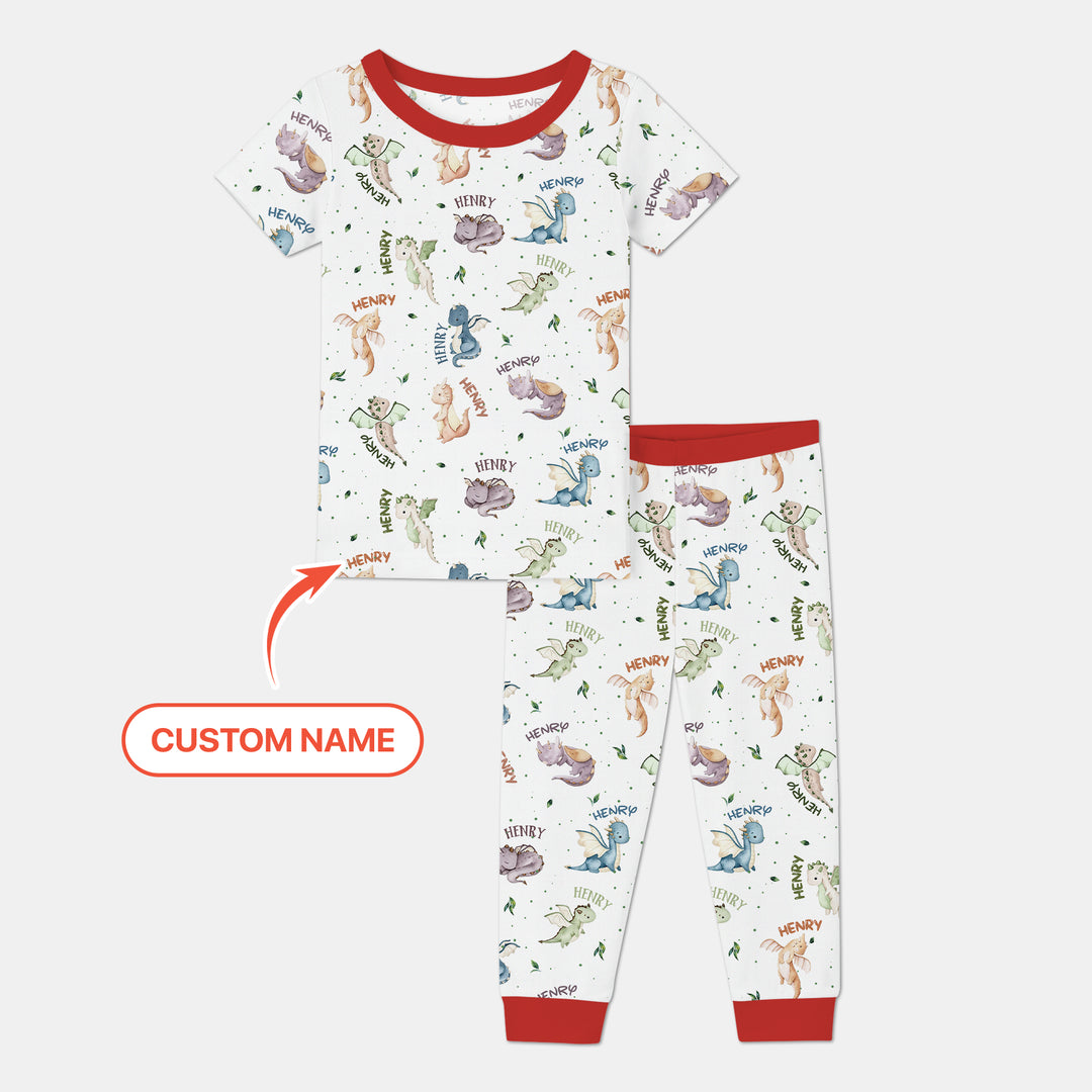 Sweet Baby Dragons Custom Name Two Piece Short Sleeve Pajama Set