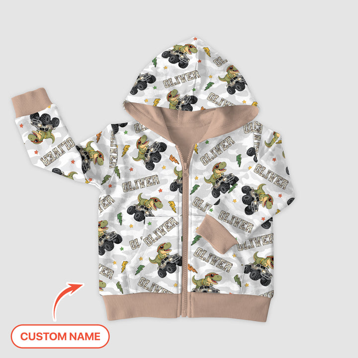 Custom Name Camo Trucker Dino Zip Hoodie